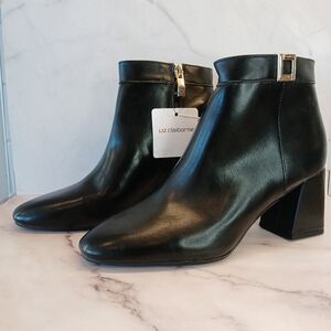 Liz Claiborne Macomb Black Booties Size 6M Side Zip Vegan Leather Chunky Heel